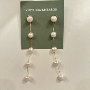 Victoria Emerson Gold and White Pearl Earrings